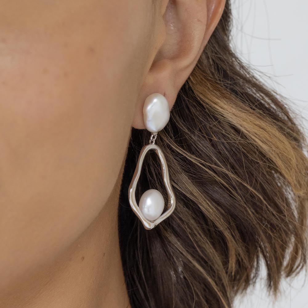 Cultured Freshwater Pearl Drop Earrings In Sterling Silver Secrets Shhh