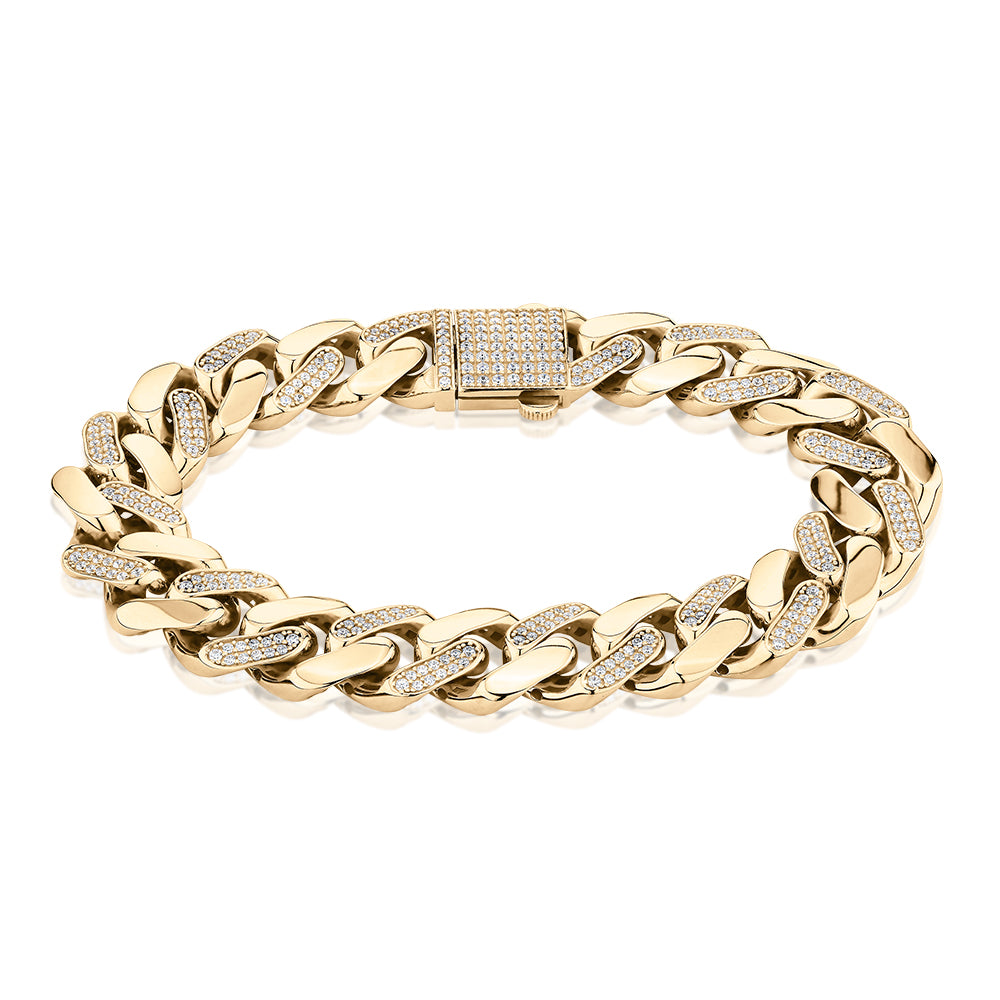 Round Brilliant bracelet with diamond simulants in 10 carat yellow gold