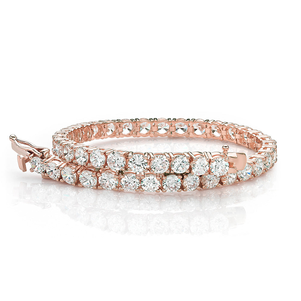 Round Brilliant tennis bracelet with 11 carats* of diamond simulants in 10 carat rose gold