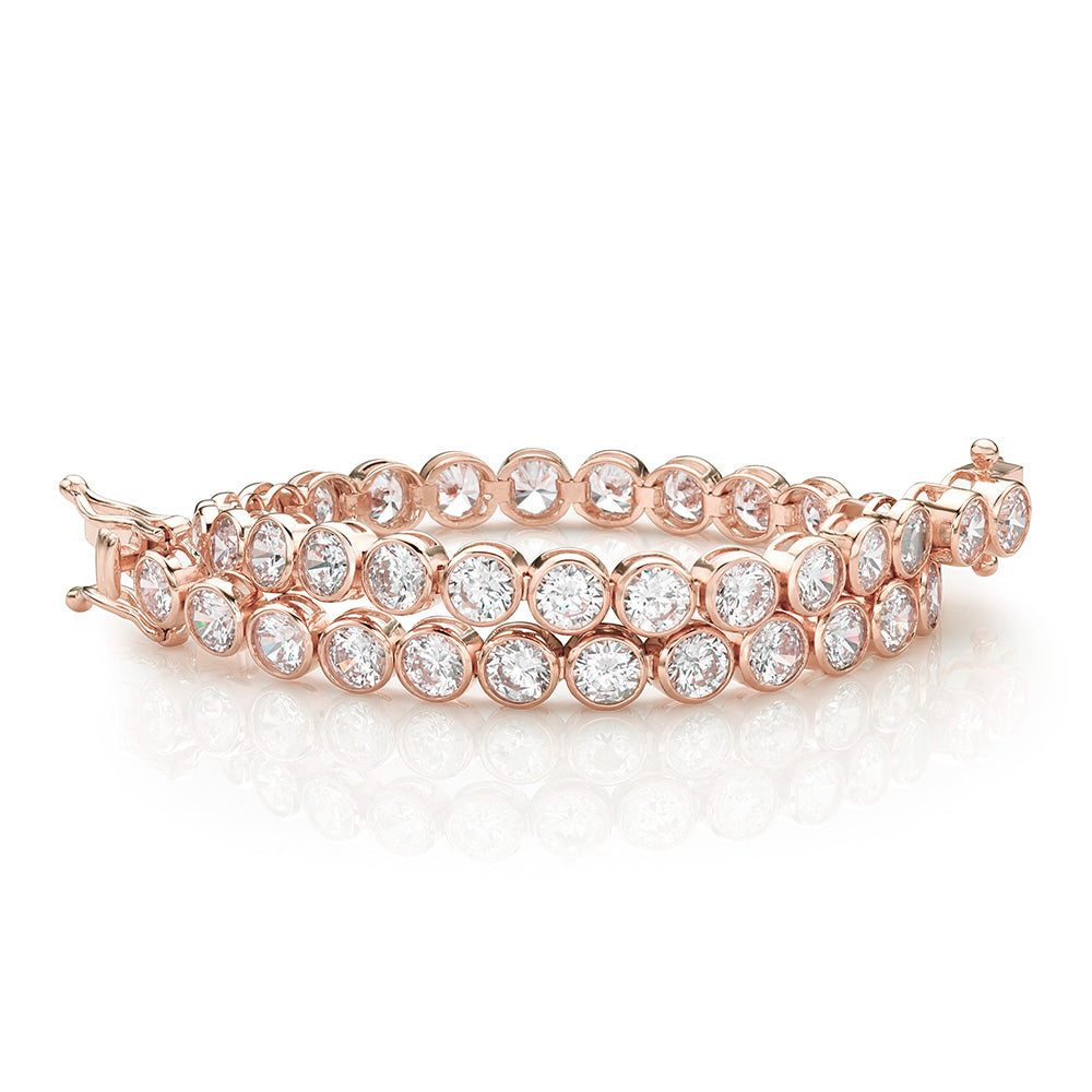 Round Brilliant tennis bracelet with 9.25 carats* of diamond simulants in 10 carat rose gold