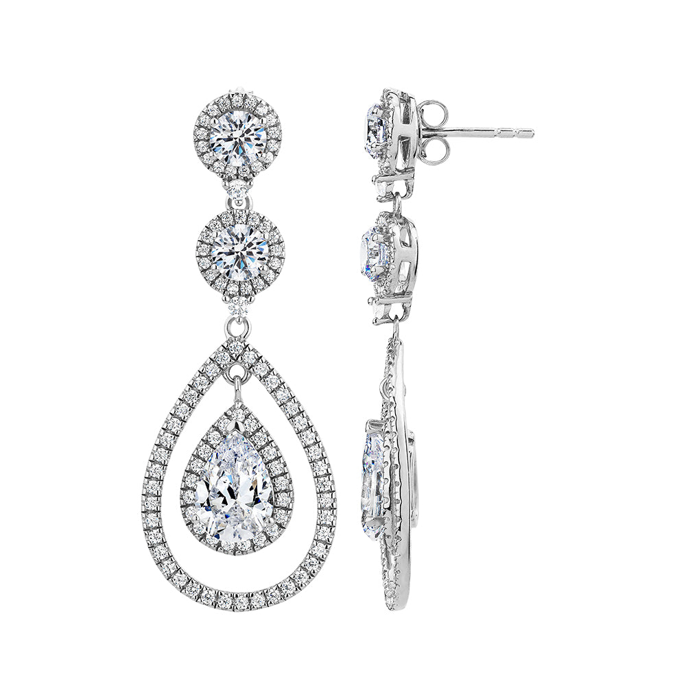 Pear and Round Brilliant drop earrings with 7 carats* of diamond simulants in sterling silver
