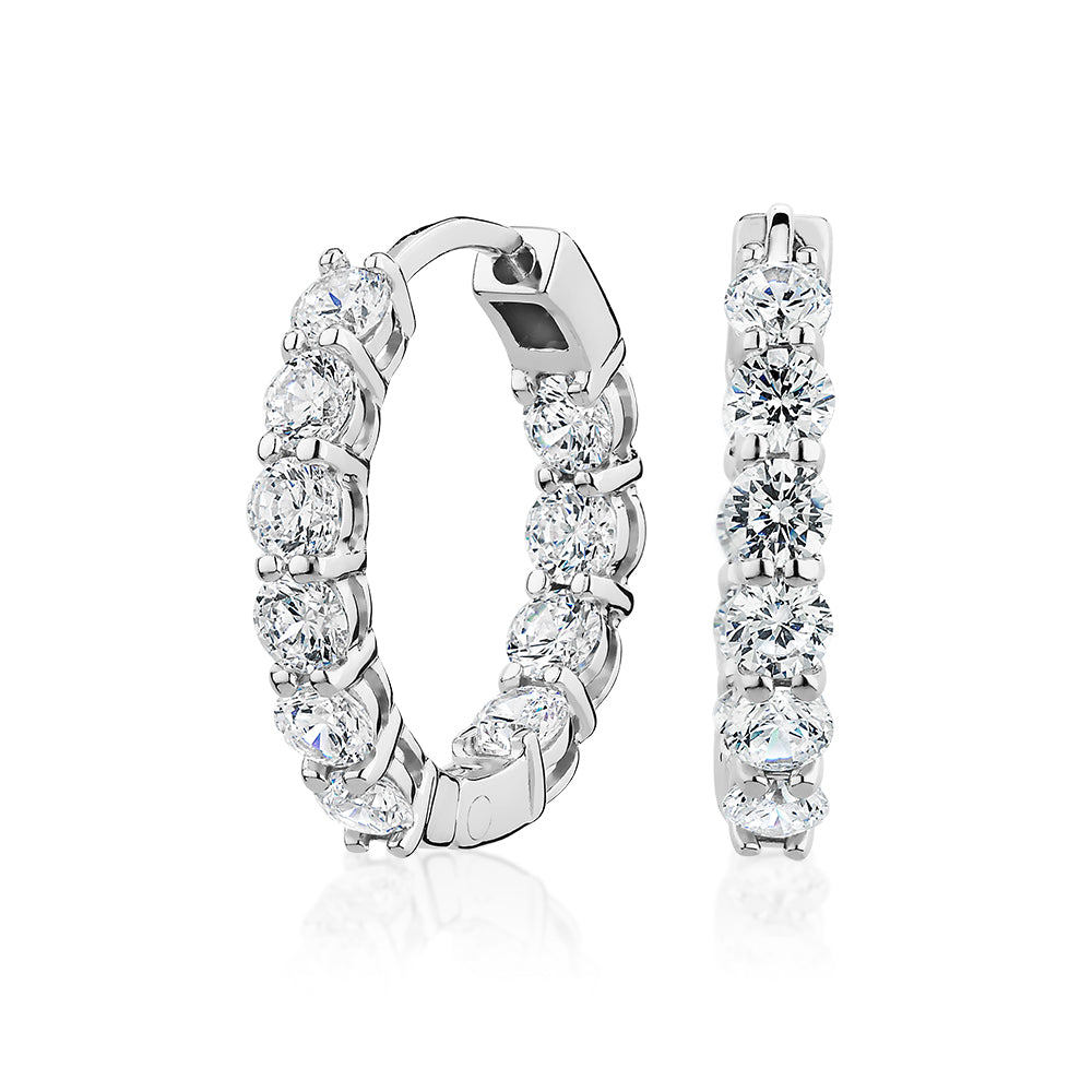 Round Brilliant hoop earrings with 1.6 carats* of diamond simulants in sterling silver