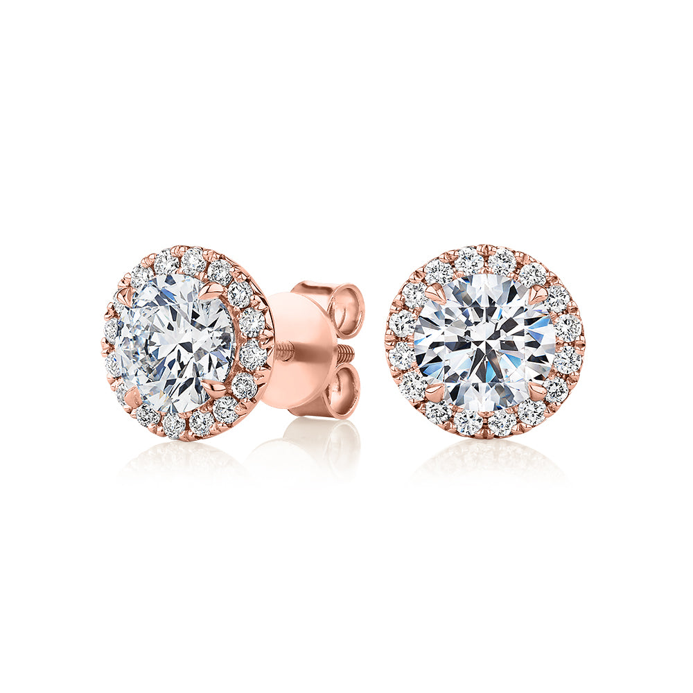 Premium Certified Lab-Grown Diamond, 2.35 carat TW round brilliant halo earrings in 14 carat rose gold