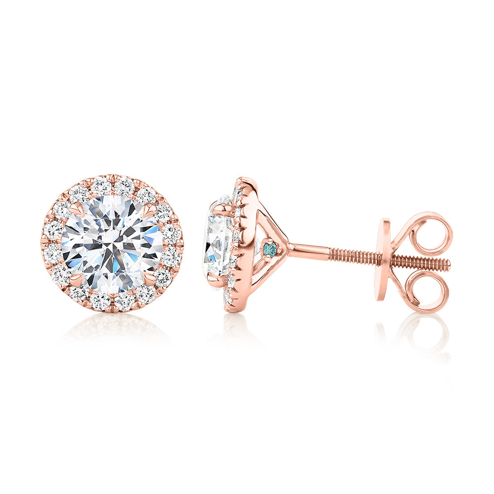 Premium Certified Lab-Grown Diamond, 2.35 carat TW round brilliant halo earrings in 14 carat rose gold