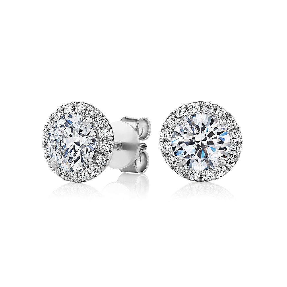 Premium Certified Lab-Grown Diamond, 2.35 carat TW round brilliant halo earrings in 18 carat white gold