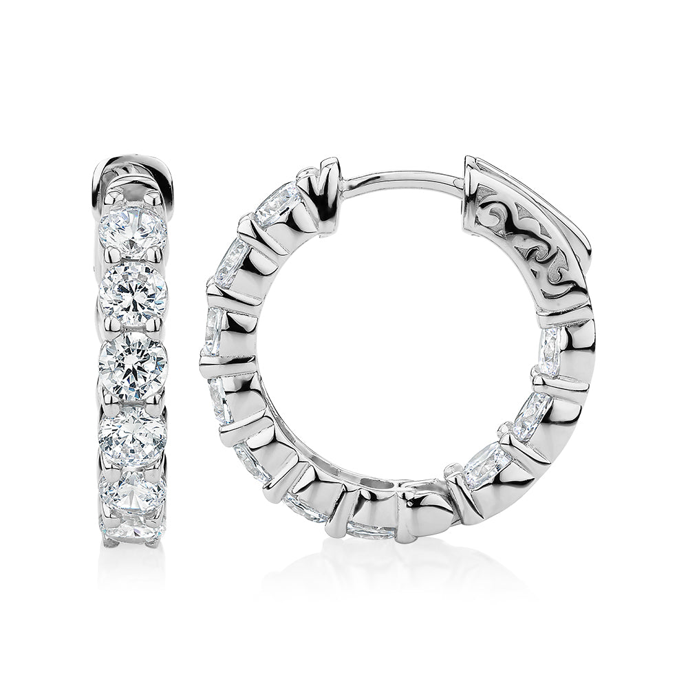 Round Brilliant hoop earrings with 4.2 carats* of diamond simulants in sterling silver