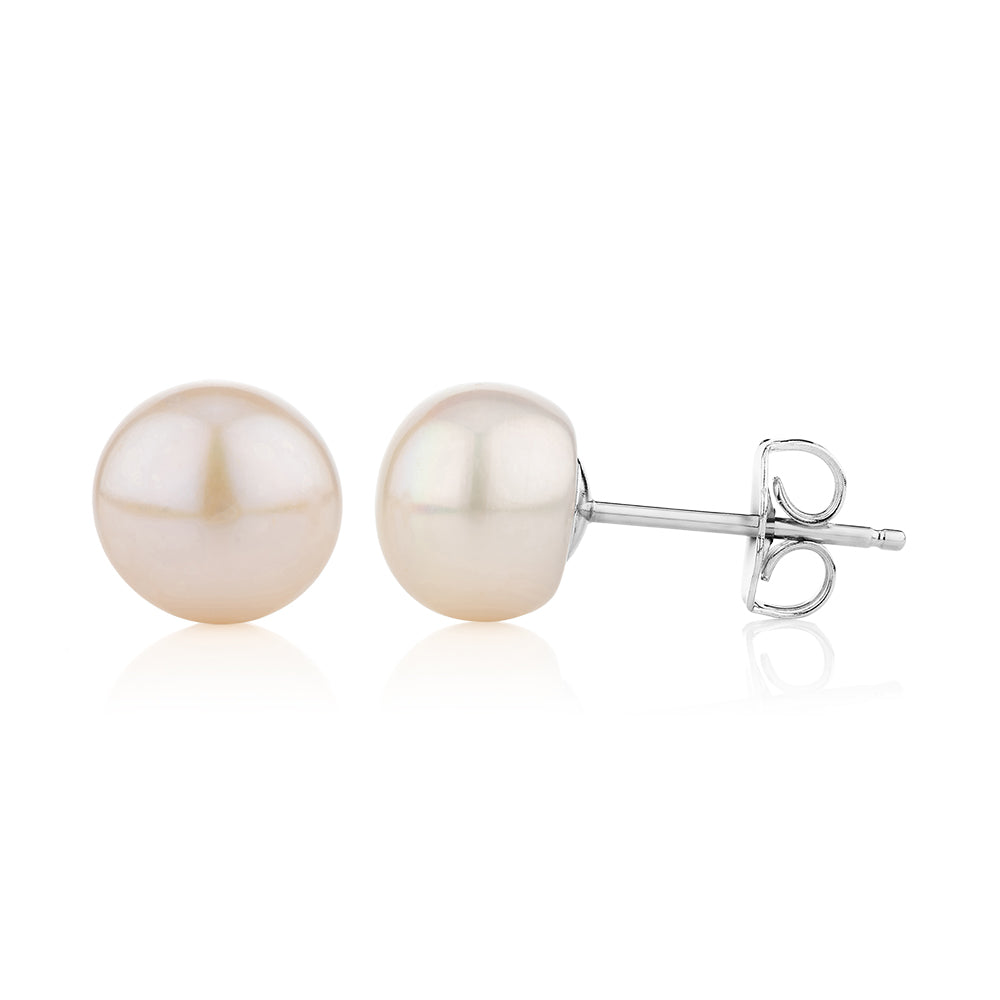 Cultured freshwater pearl 8.5mm stud earrings in sterling silver