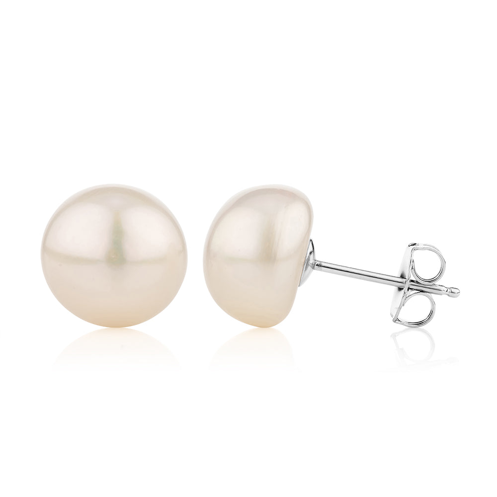 Cultured freshwater pearl 11mm stud earrings in sterling silver