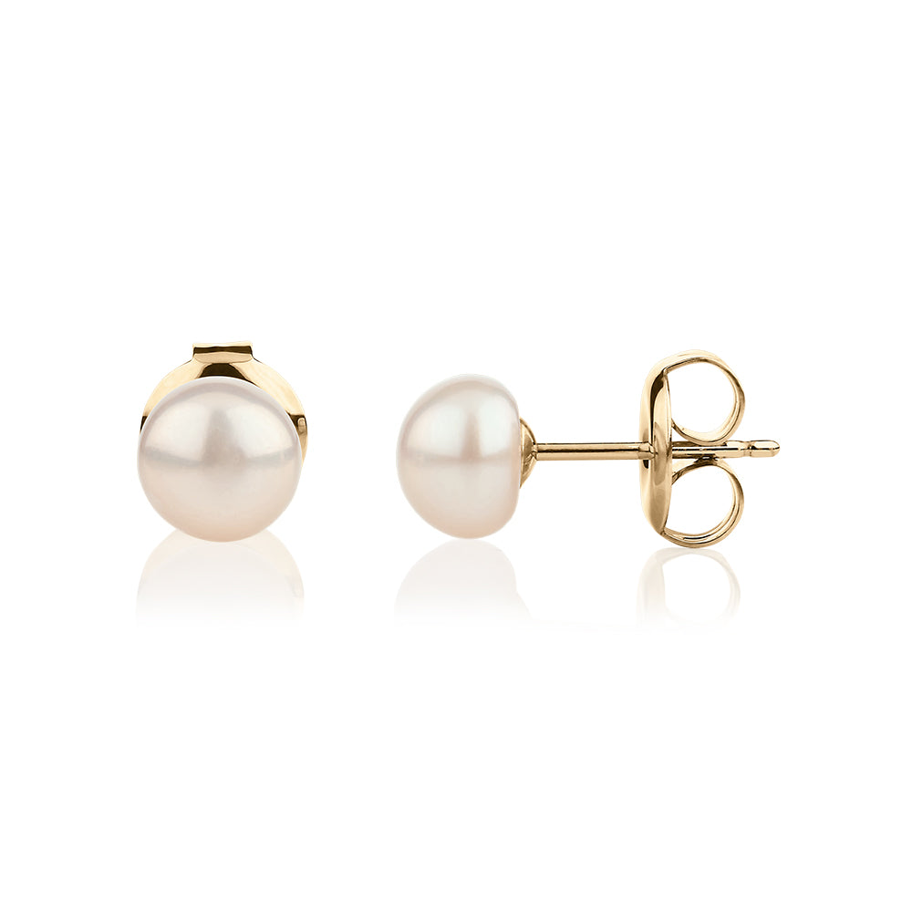 Cultured freshwater pearl 6.5mm stud earrings in 10 carat yellow gold