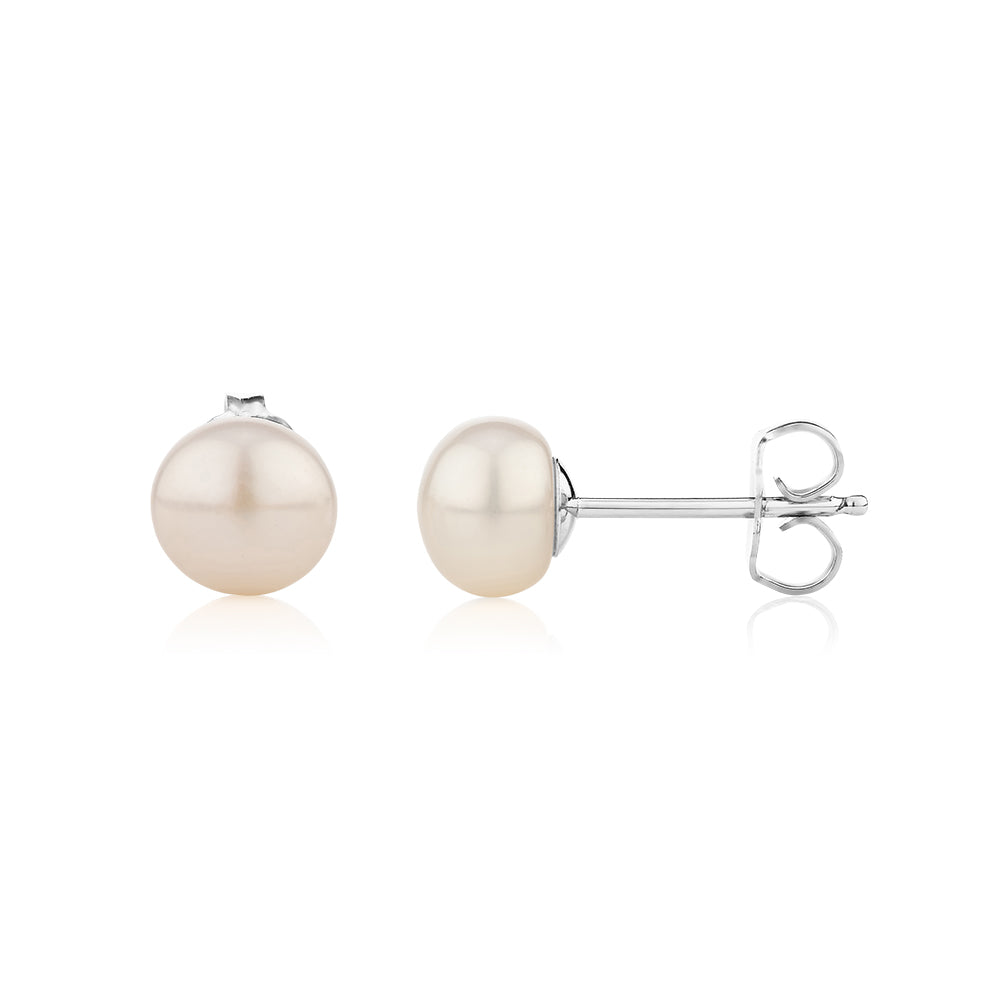 Cultured freshwater pearl 6.5mm stud earrings in sterling silver