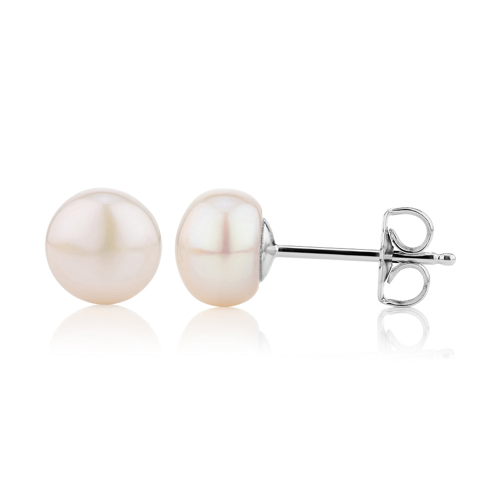 Cultured freshwater pearl 7.5mm stud earrings in sterling silver