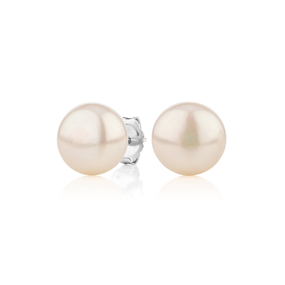 Cultured freshwater pearl 9.5mm stud earrings in sterling silver