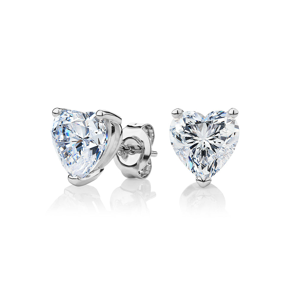 Heart stud earrings with 3.42 carats* of diamond simulants in 10 carat white gold