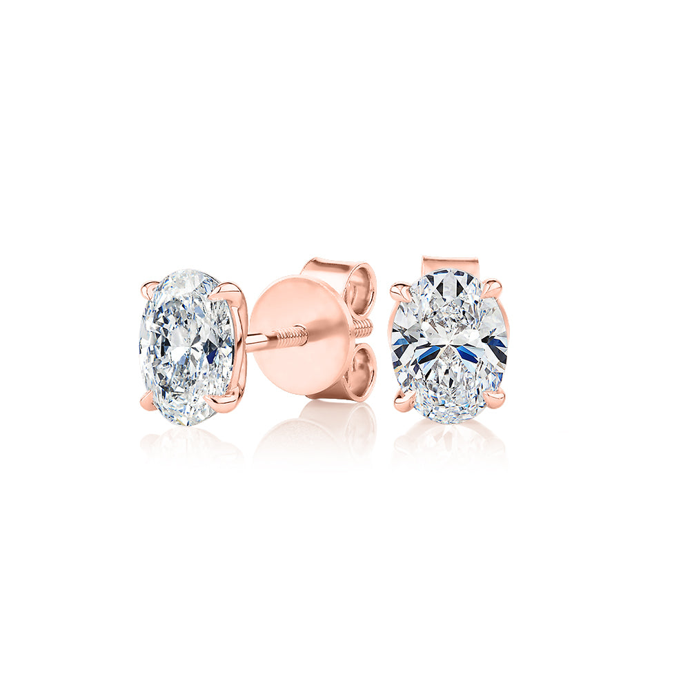 Premium Certified Laboratory Created Diamond, 1.40 carat TW oval stud earrings in 14 carat rose gold