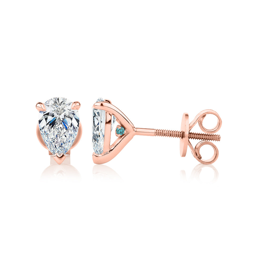 Premium Certified Laboratory Created Diamond, 1.40 carat TW pear stud earrings in 14 carat rose gold