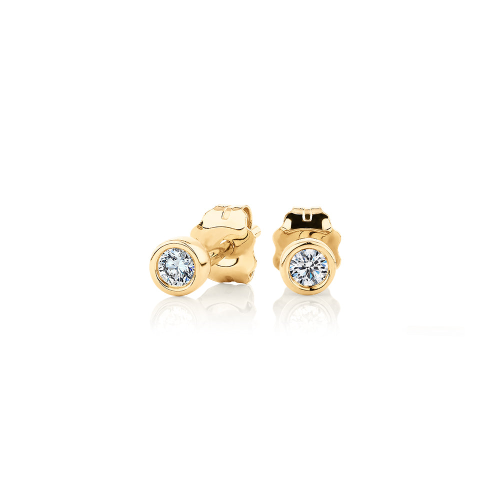 Premium Lab-Grown Diamond, 0.10 carat TW round brilliant stud earrings in 10 carat yellow gold