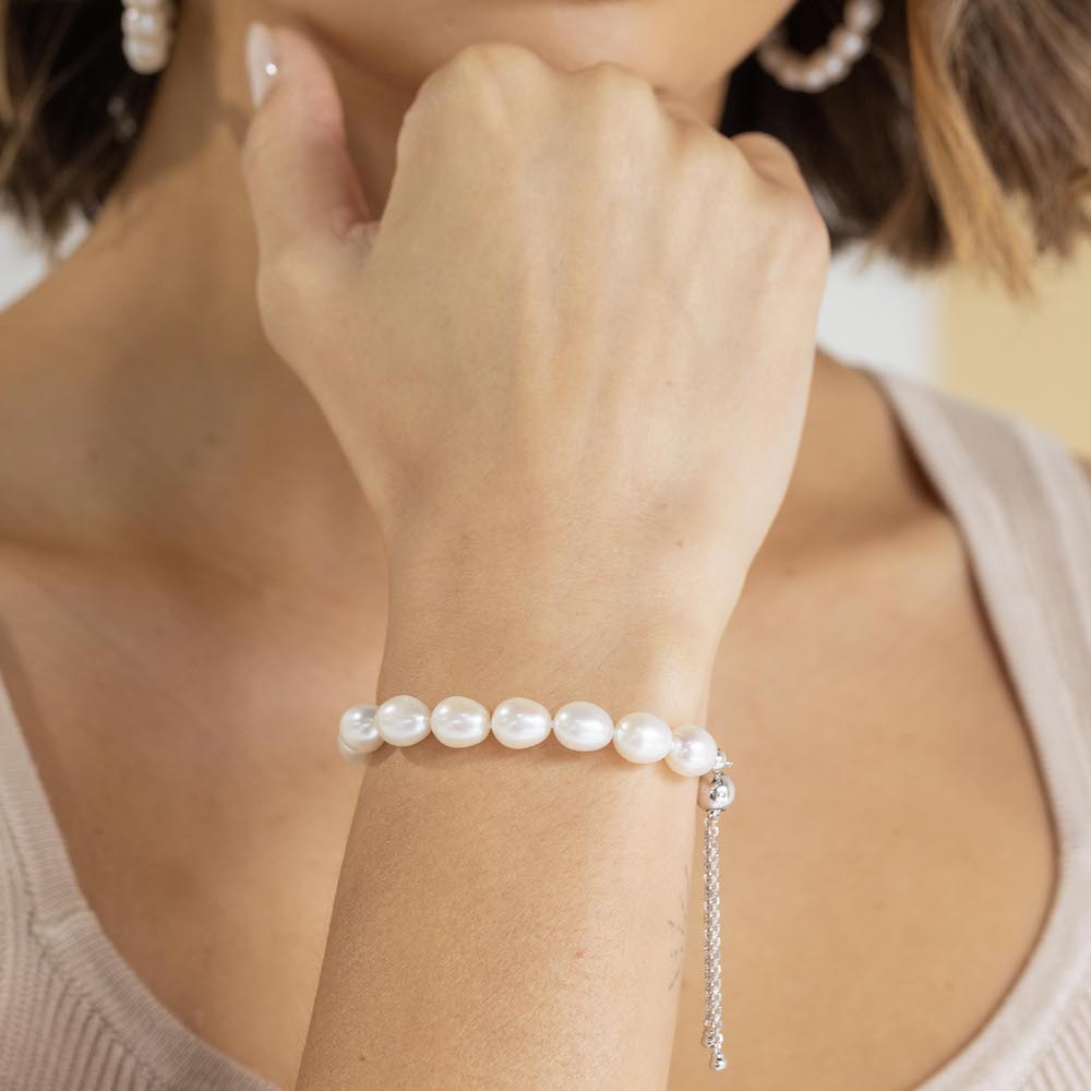 Cultured freshwater pearl slider bracelet in sterling silver