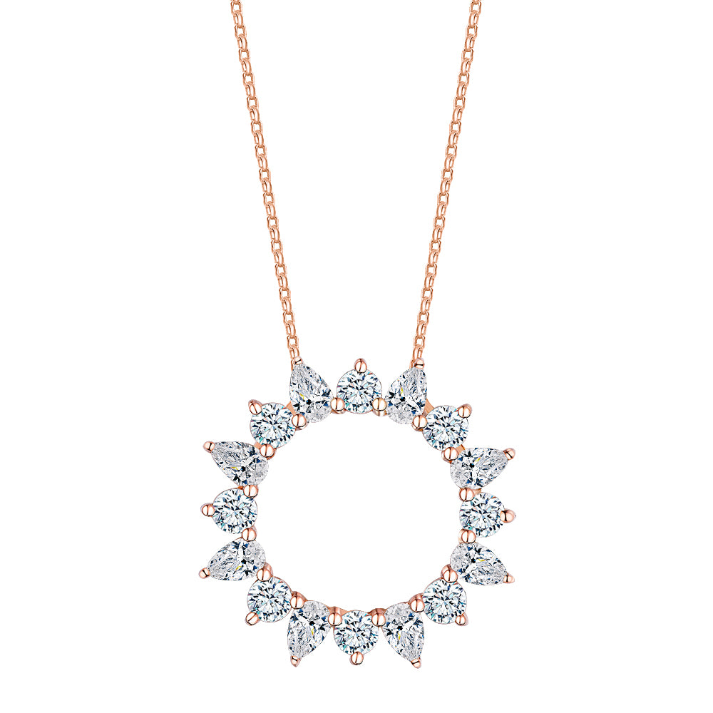 Fancy pendant with 1.28 carats* of diamond simulants in 10 carat rose gold