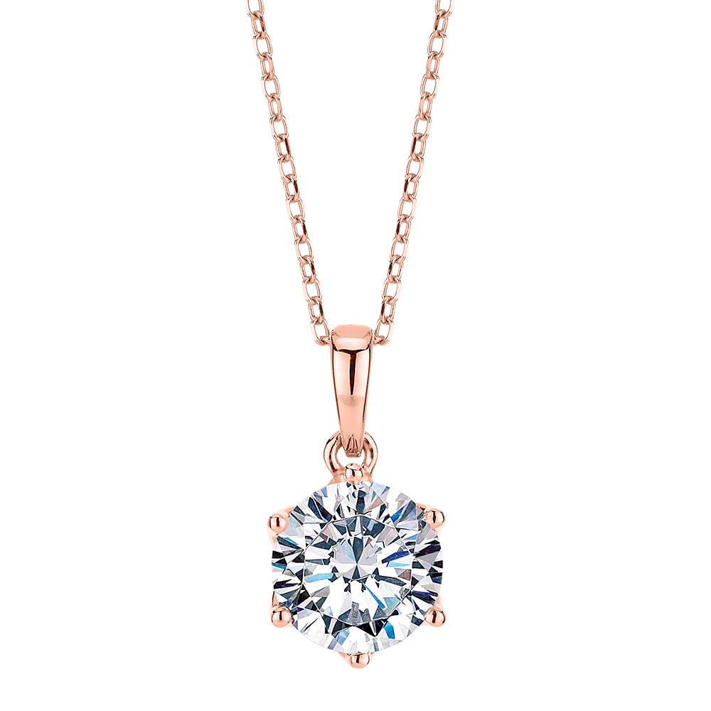 Round Brilliant solitaire pendant with 1.28 carat* diamond simulant in 10 carat rose gold