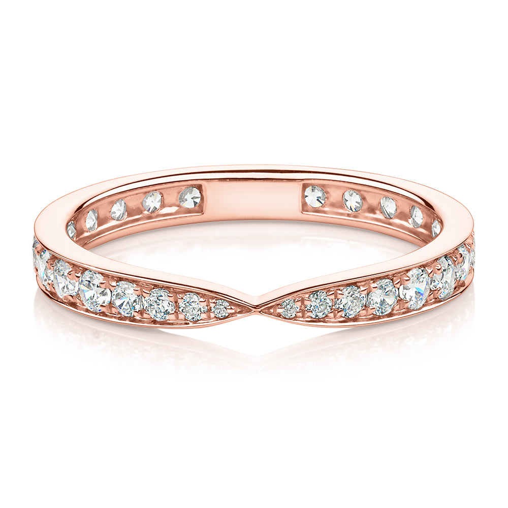 All-rounder eternity band with 0.75 carats* of diamond simulants in 10 carat rose gold