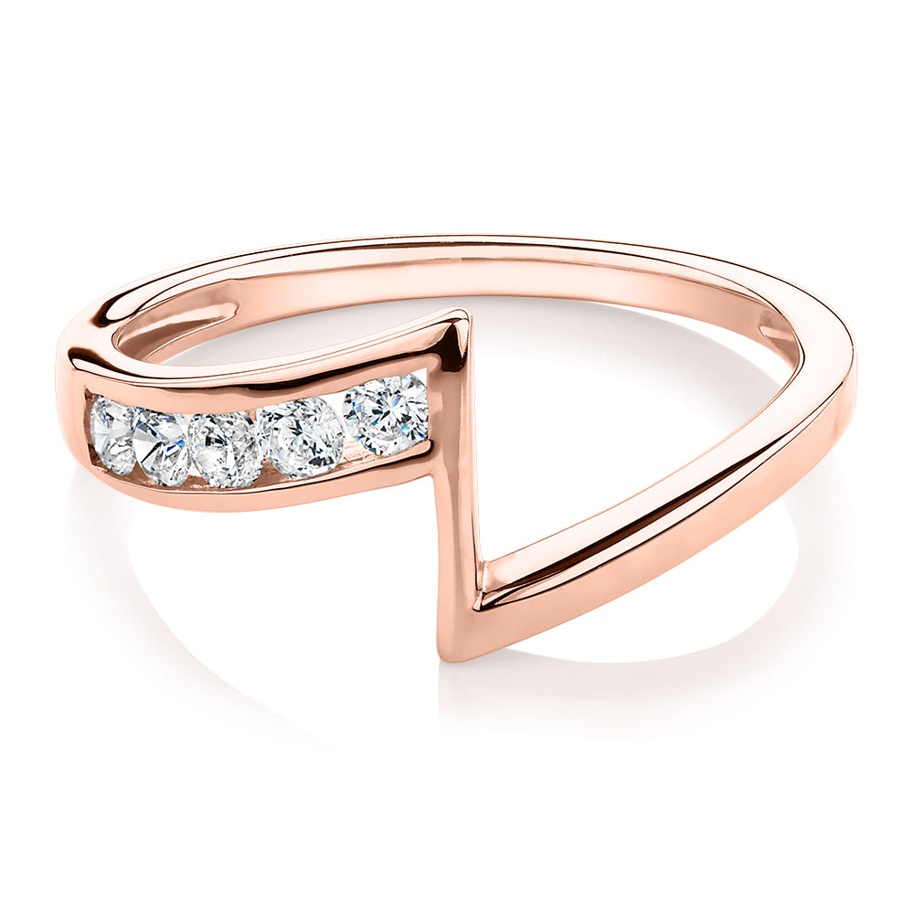 Round Brilliant curved wedding or eternity band with 0.4 carats* of diamond simulants in 14 carat rose gold