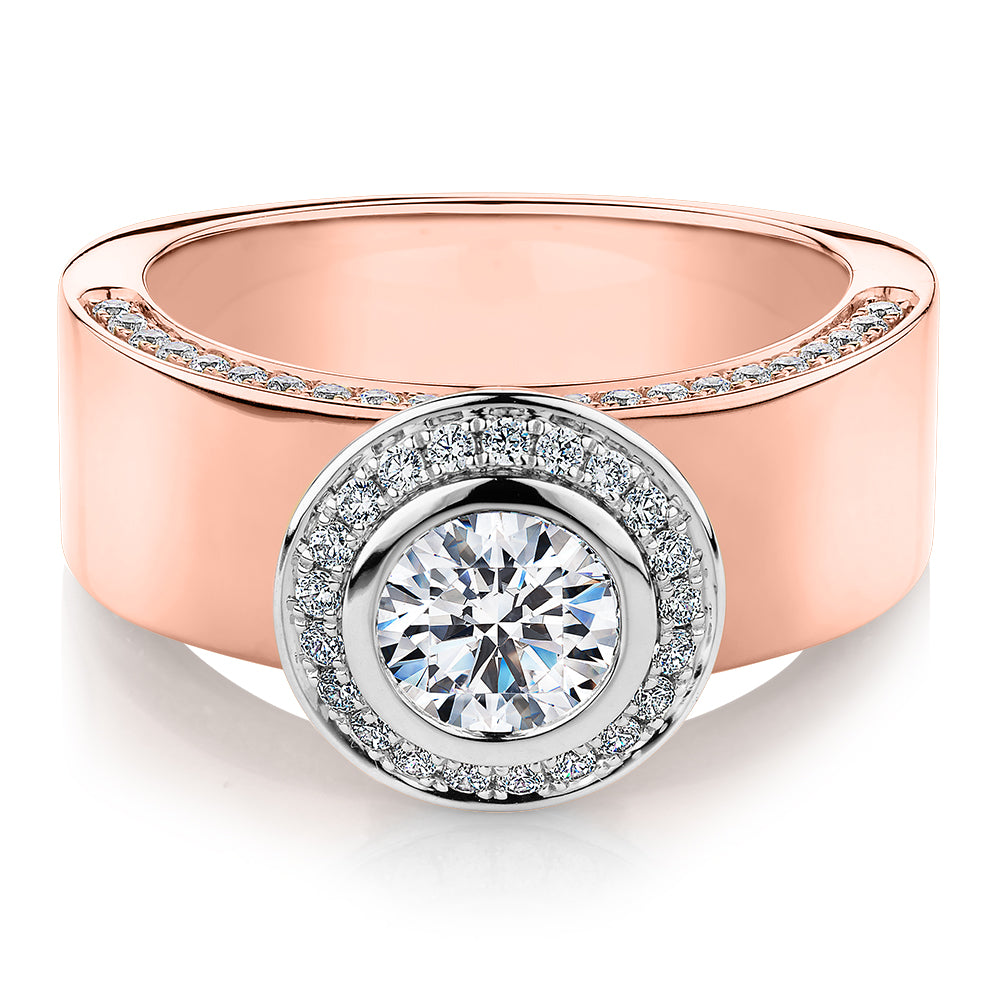 Premium Certified Lab-Grown Diamond, 1.37 carat TW round brilliant halo engagement ring in 14 carat rose and white gold