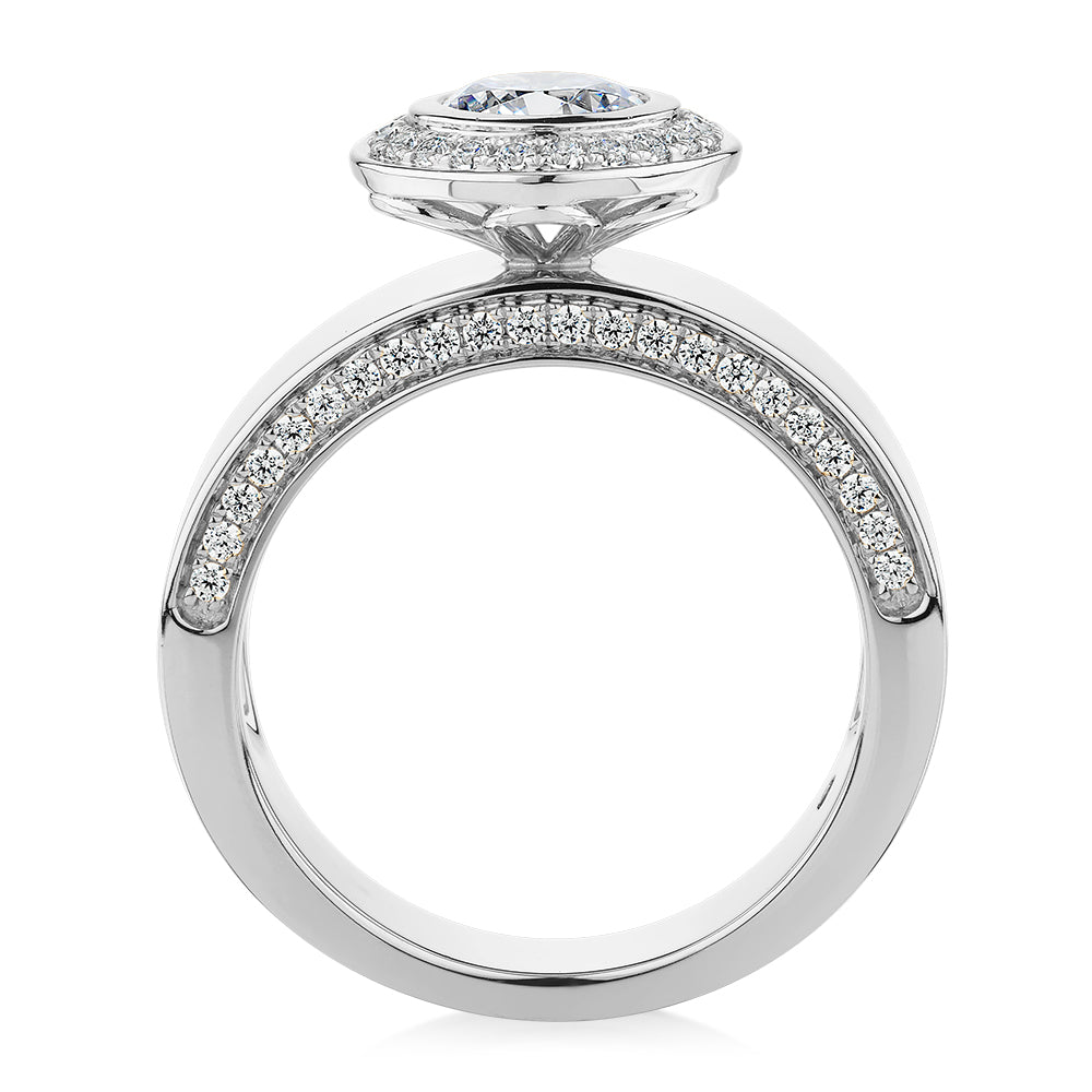 Premium Certified Lab-Grown Diamond, 1.37 carat TW round brilliant halo engagement ring in 14 carat white gold