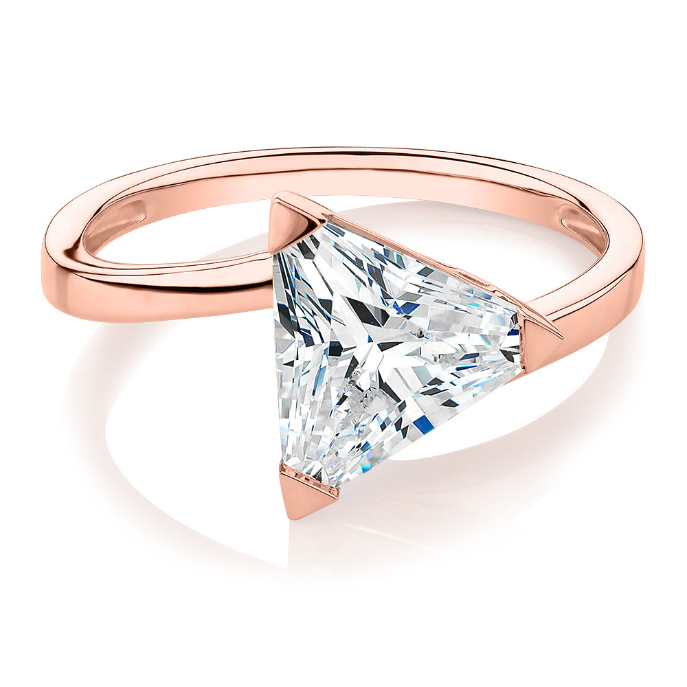 Trilliant solitaire engagement ring with 1.79 carat* diamond simulant in 14 carat rose gold