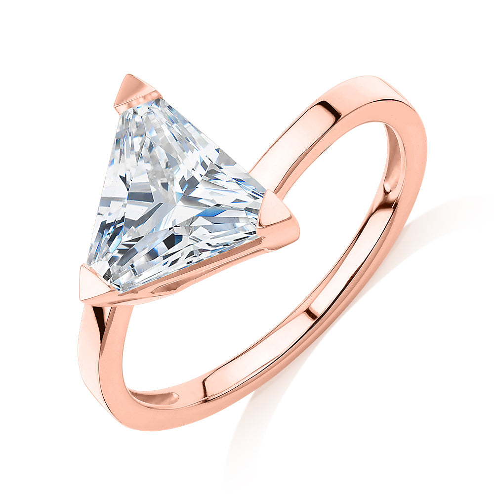 Trilliant solitaire engagement ring with 1.79 carat* diamond simulant in 14 carat rose gold