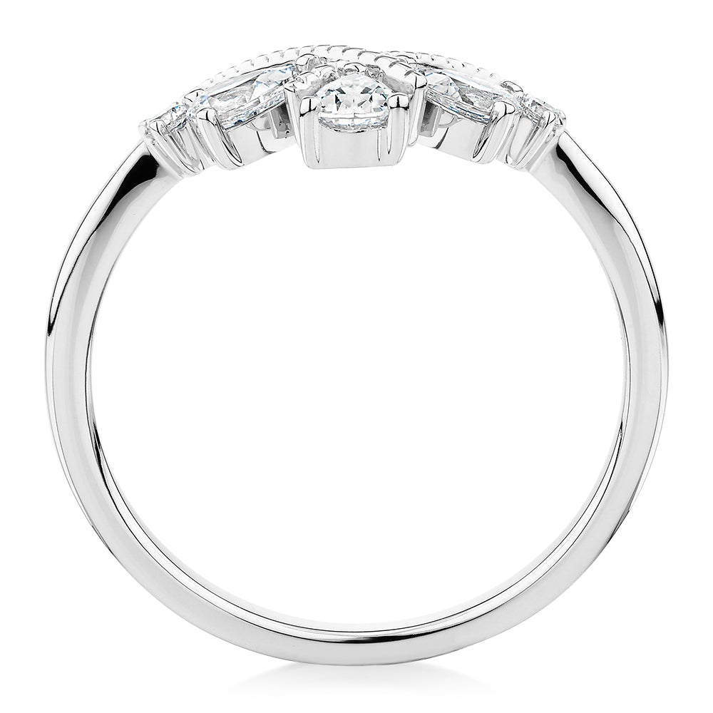 Pear curved wedding or eternity band with 0.66 carats* of diamond simulants in 10 carat white gold