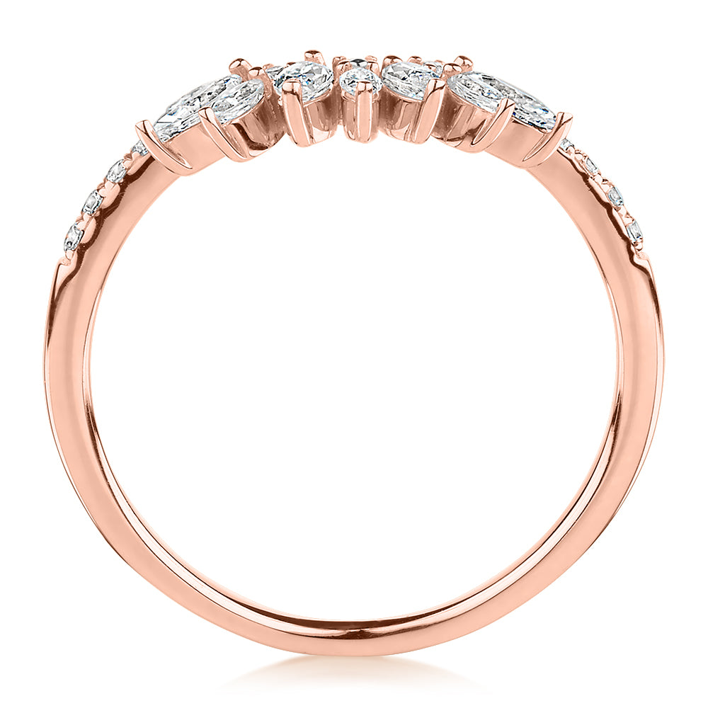 Marquise curved wedding or eternity band with 0.56 carats* of diamond simulants in 10 carat rose gold
