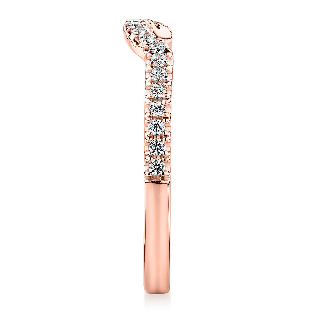 Curved wedding or eternity band in 10 carat rose gold