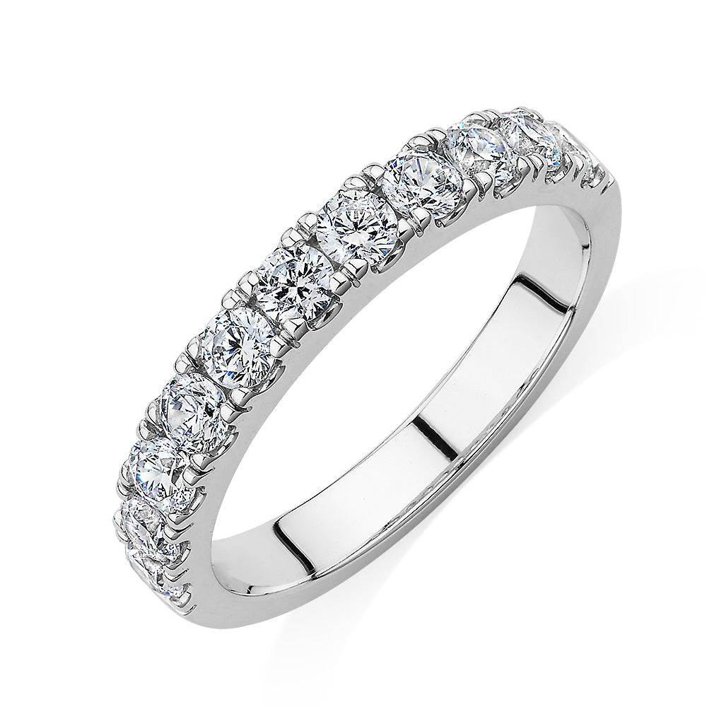 Wedding or eternity band with 0.88 carats* of diamond simulants in 14 carat white gold