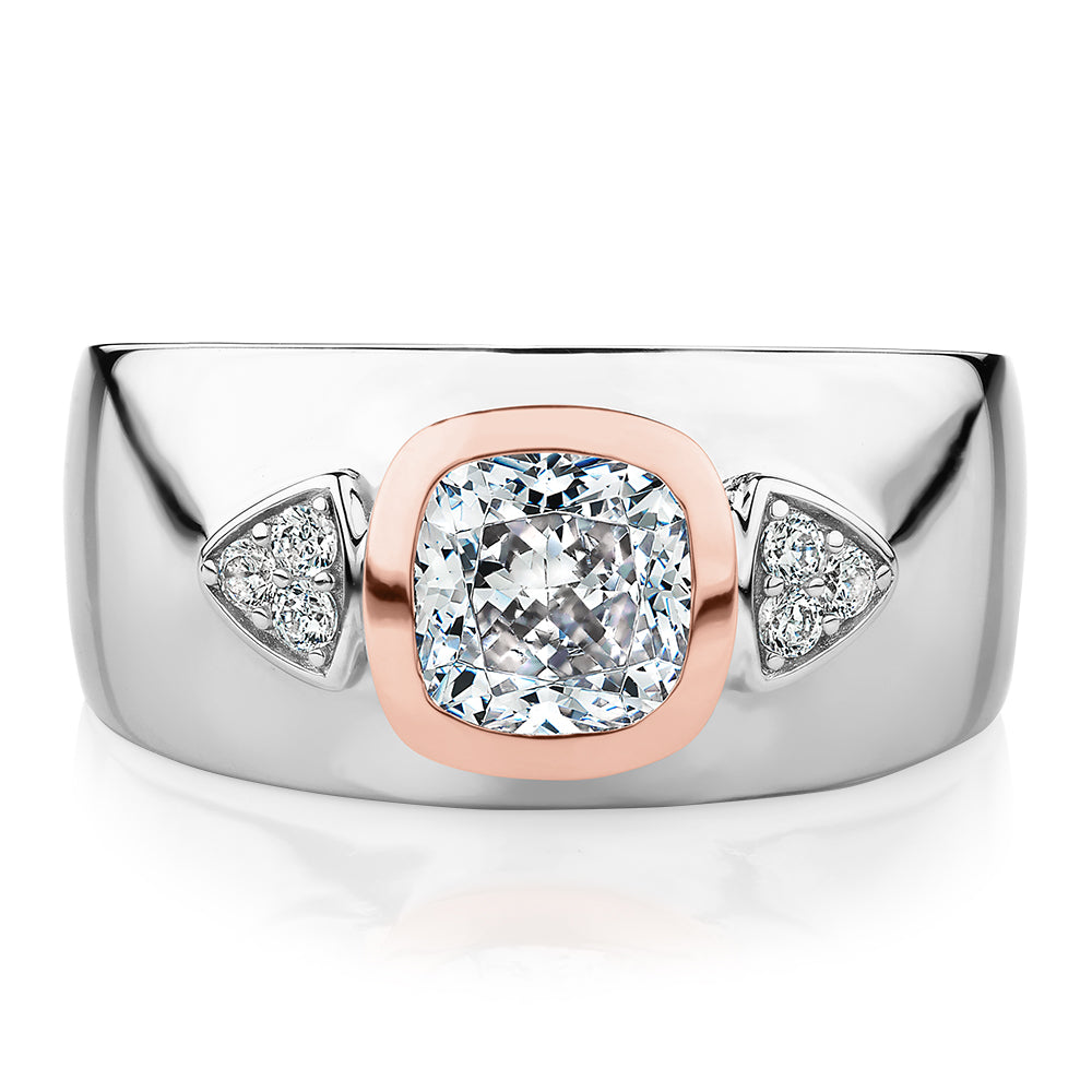 Synergy dress ring with 0.93 carats* of diamond simulants in 10 carat rose gold and sterling silver