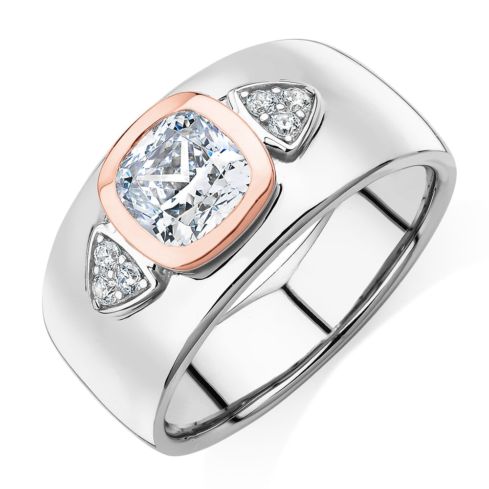 Synergy dress ring with 0.93 carats* of diamond simulants in 10 carat rose gold and sterling silver