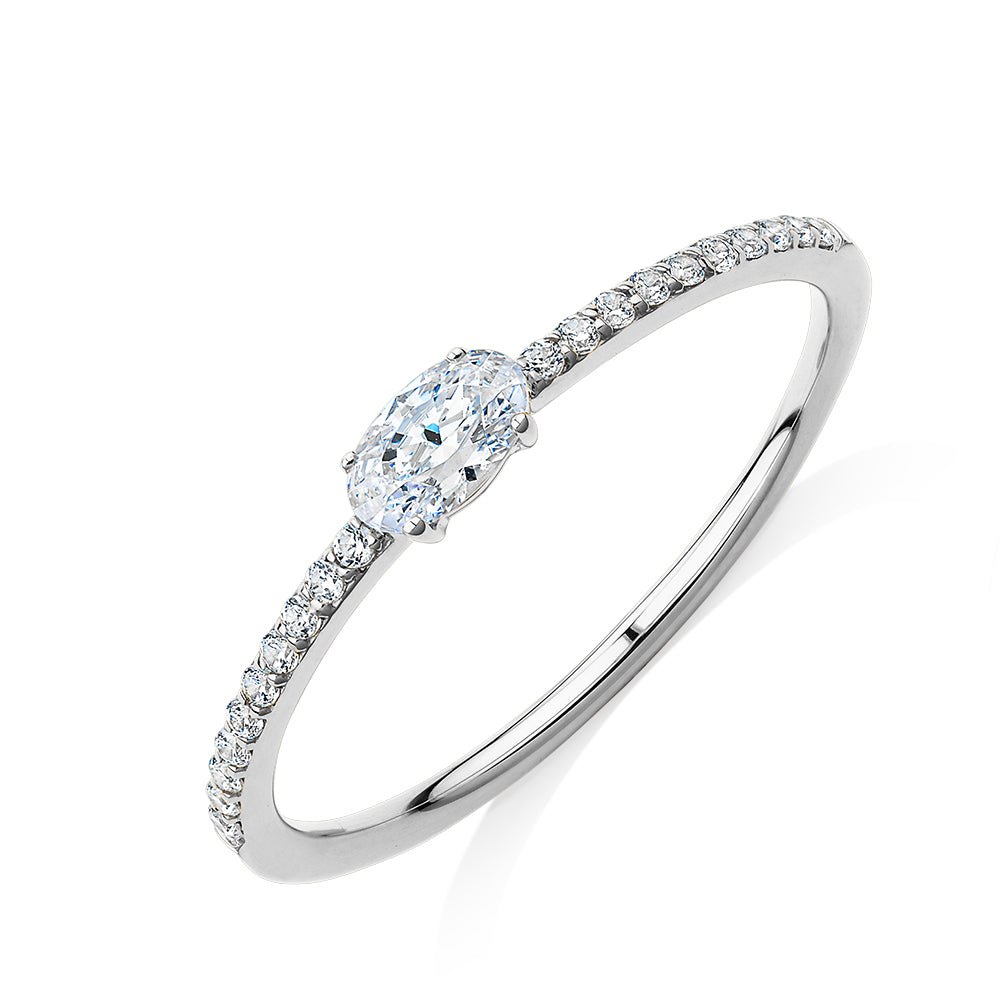 Dress ring with 0.31 carats* of diamond simulants in 10 carat white gold