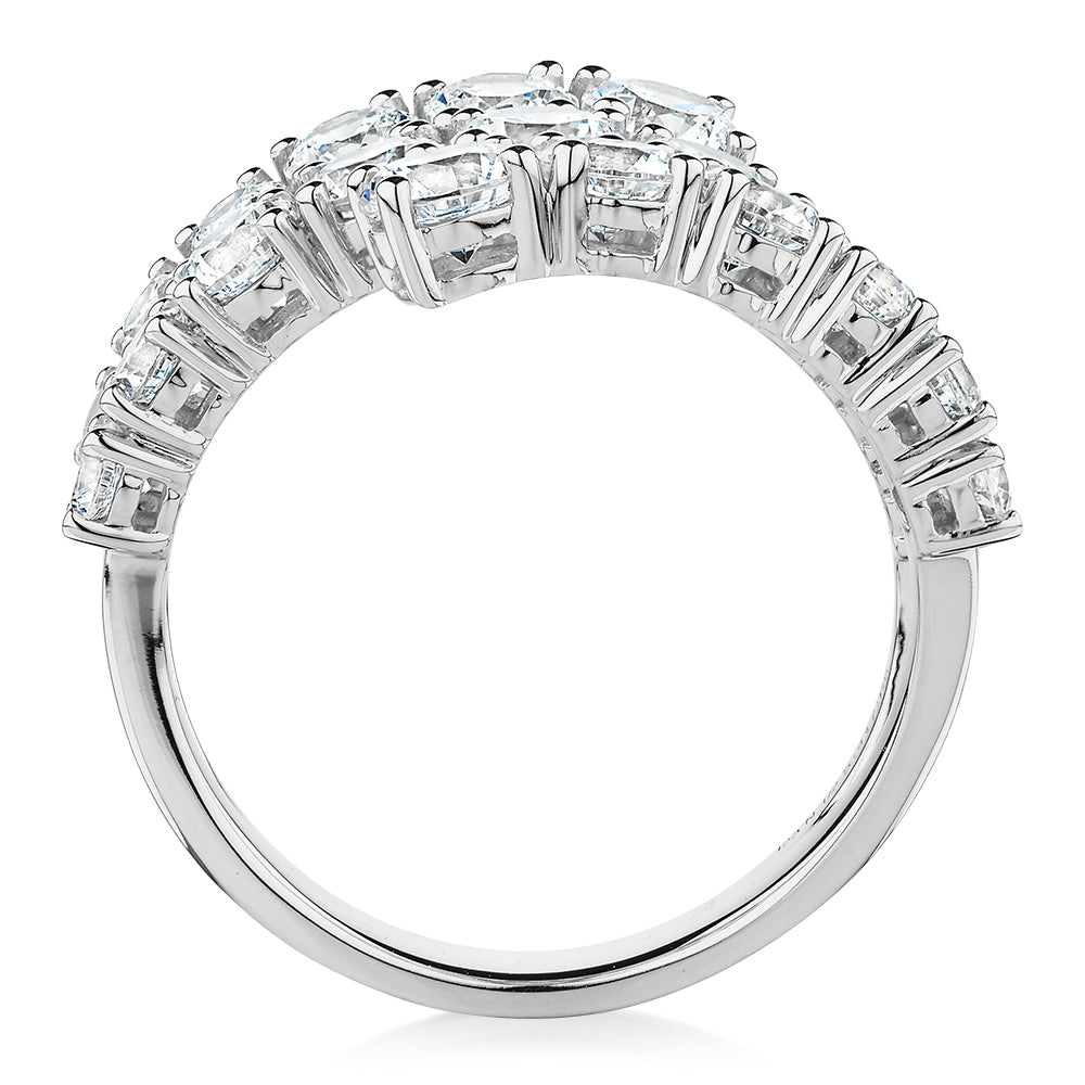 Dress ring with 3.2 carats* of diamond simulants in 10 carat white gold