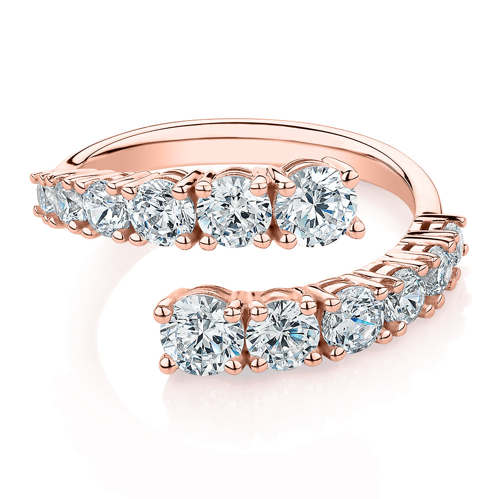 Dress ring with 1.82 carats* of diamond simulants in 10 carat rose gold