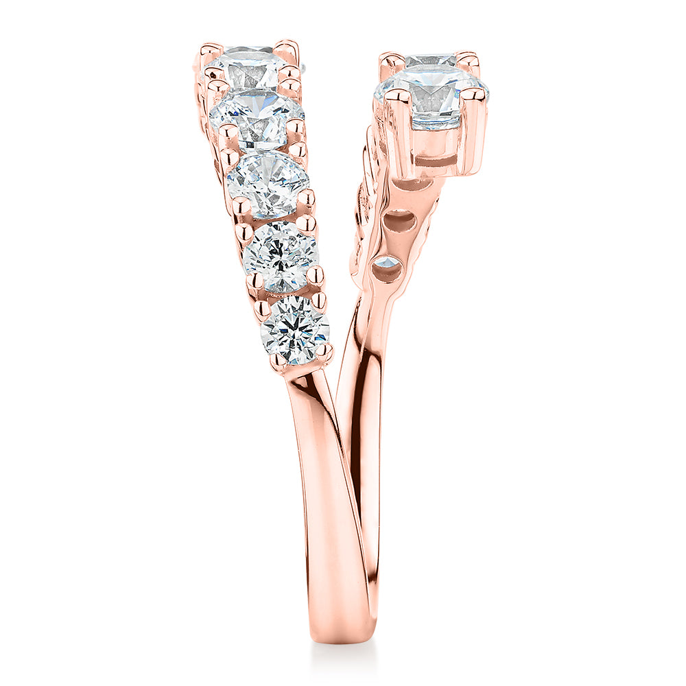 Dress ring with 1.82 carats* of diamond simulants in 10 carat rose gold