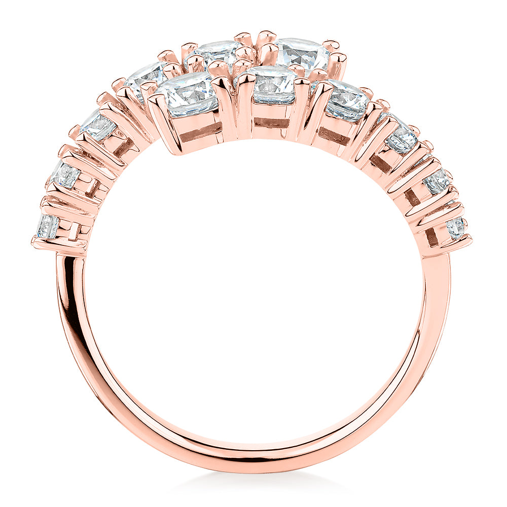 Dress ring with 1.82 carats* of diamond simulants in 10 carat rose gold