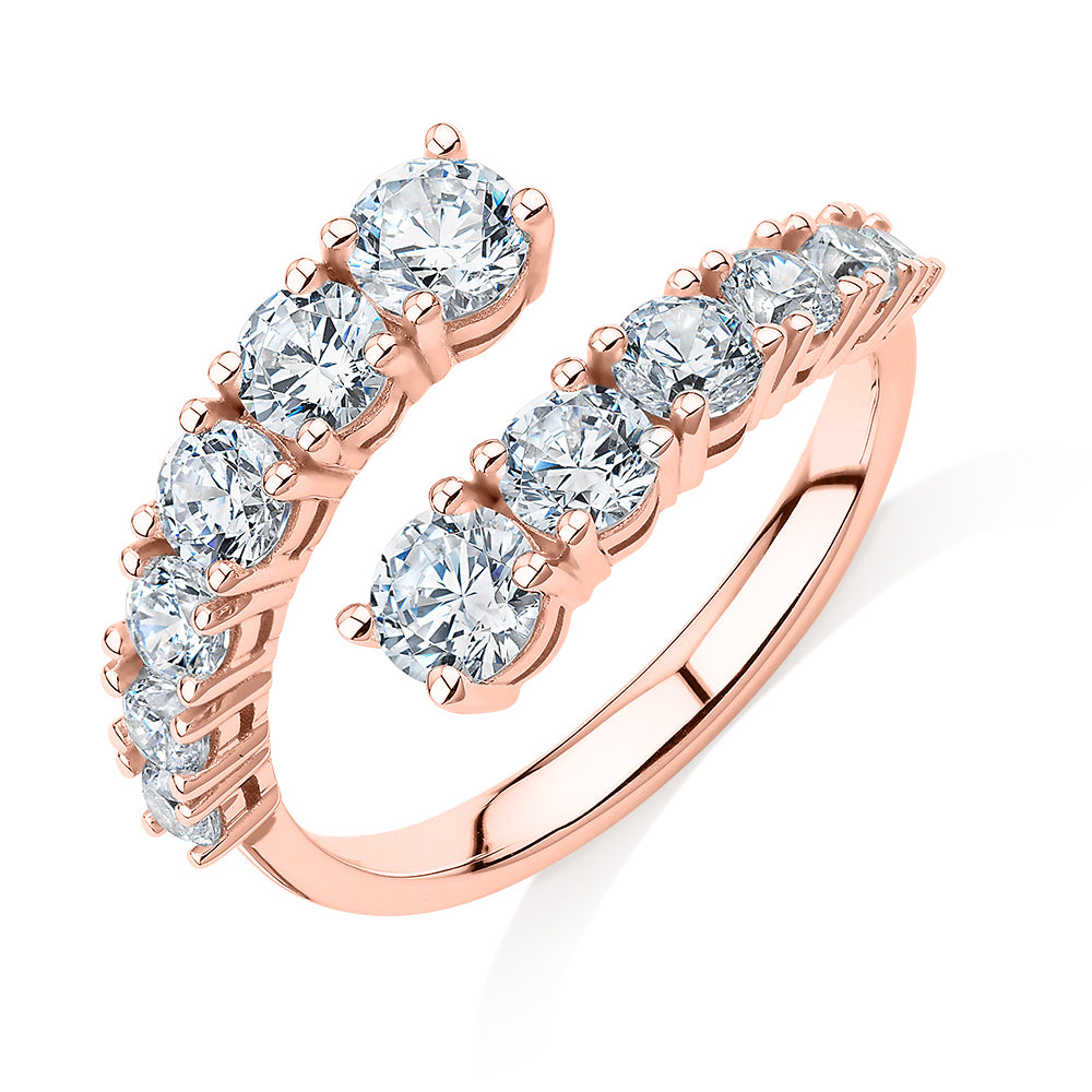 Dress ring with 1.82 carats* of diamond simulants in 10 carat rose gold