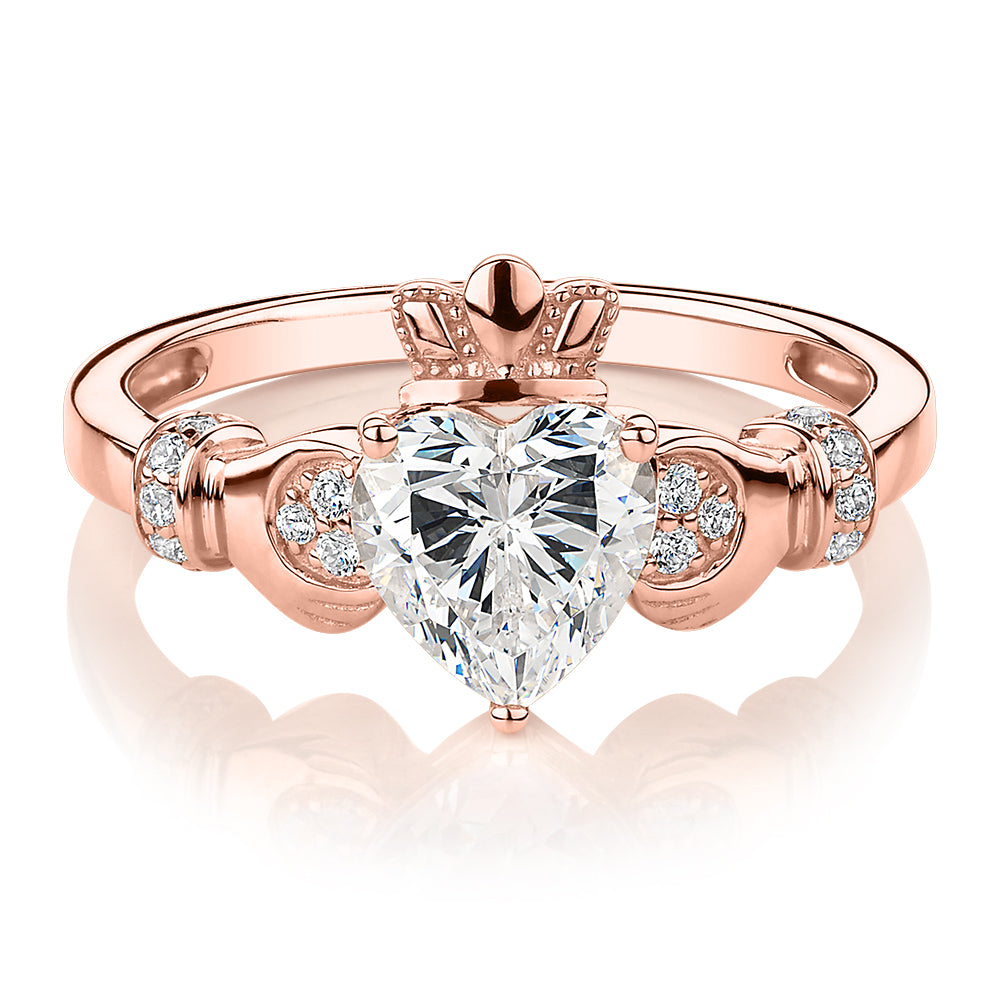 Dress ring with 1.23 carats* of diamond simulants in 10 carat rose gold