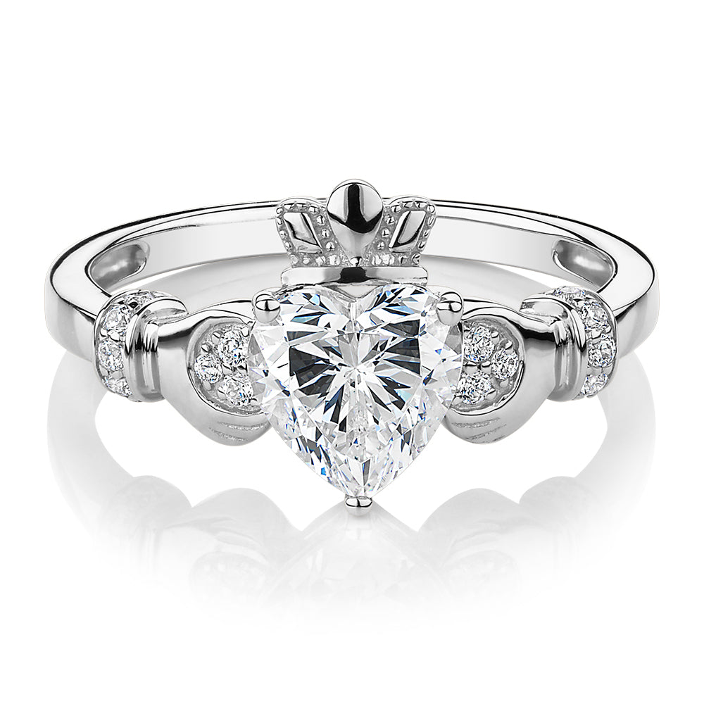 Dress ring with 1.23 carats* of diamond simulants in 10 carat white gold