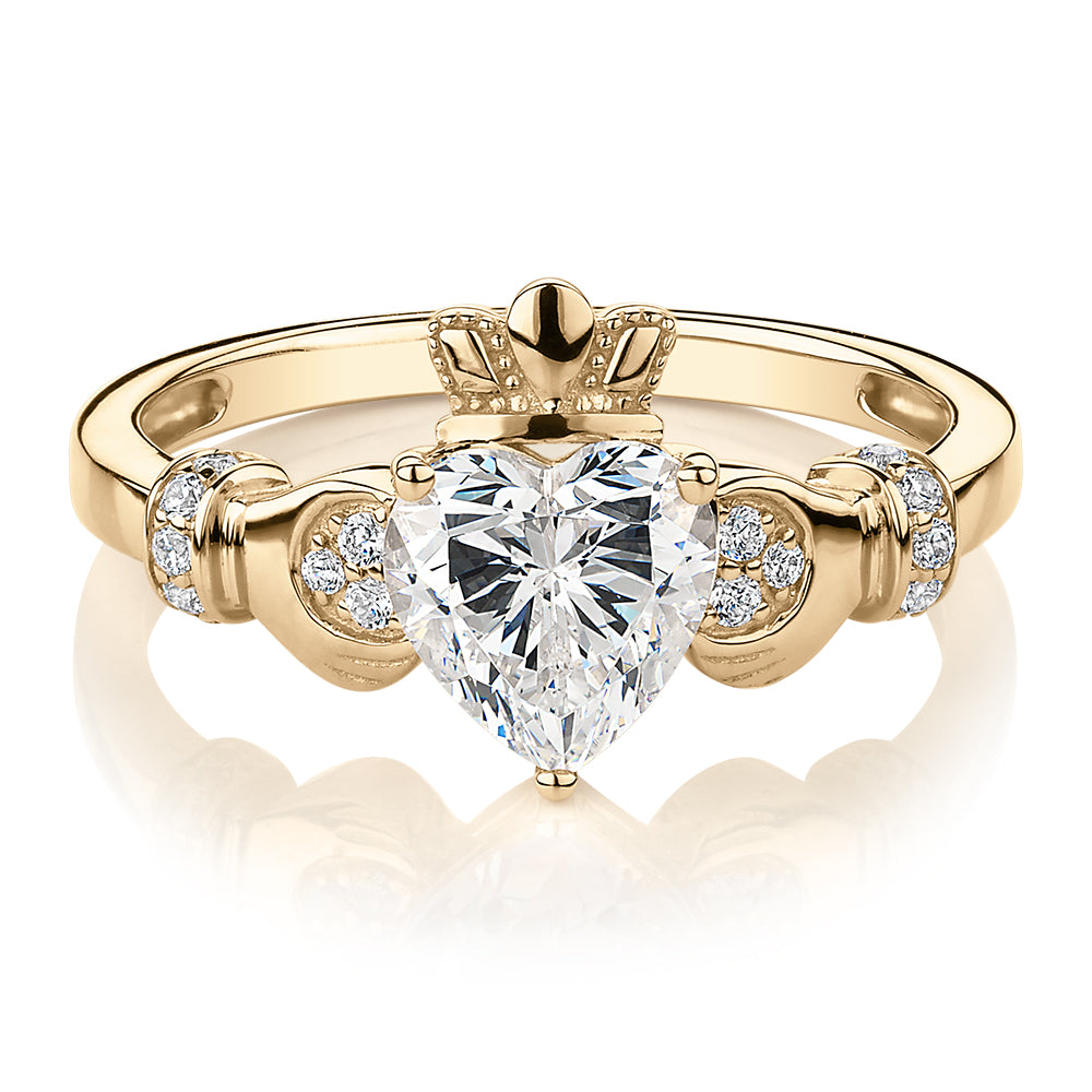 Dress ring with 1.23 carats* of diamond simulants in 10 carat yellow gold