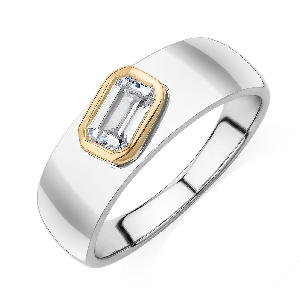 Synergy dress ring with 0.66 carats* of diamond simulants in 10 carat yellow gold and sterling silver