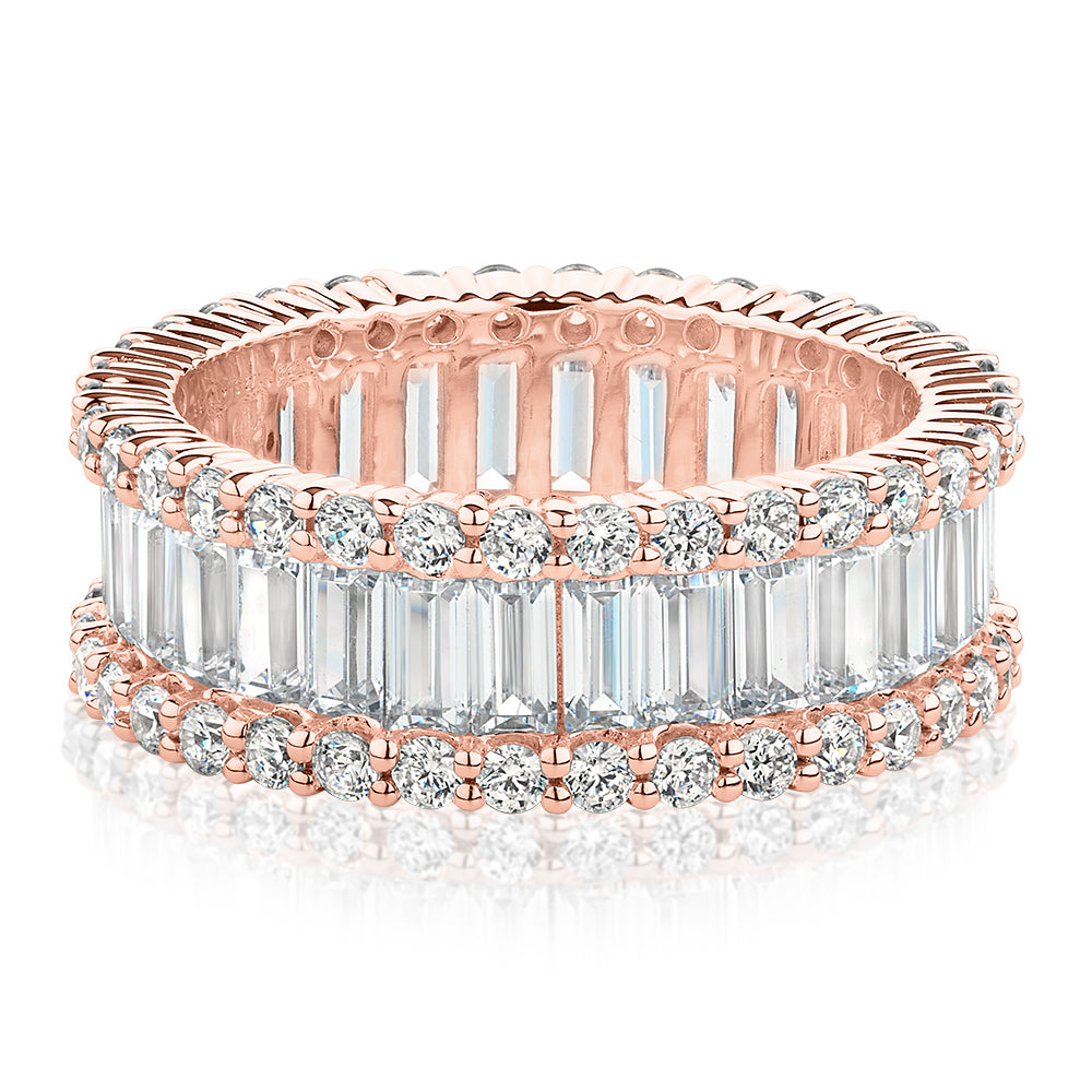 All-rounder eternity band with 5.4 carats* of diamond simulants in 10 carat rose gold