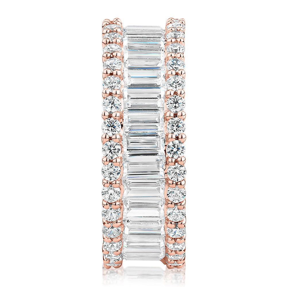All-rounder eternity band with 5.4 carats* of diamond simulants in 10 carat rose gold