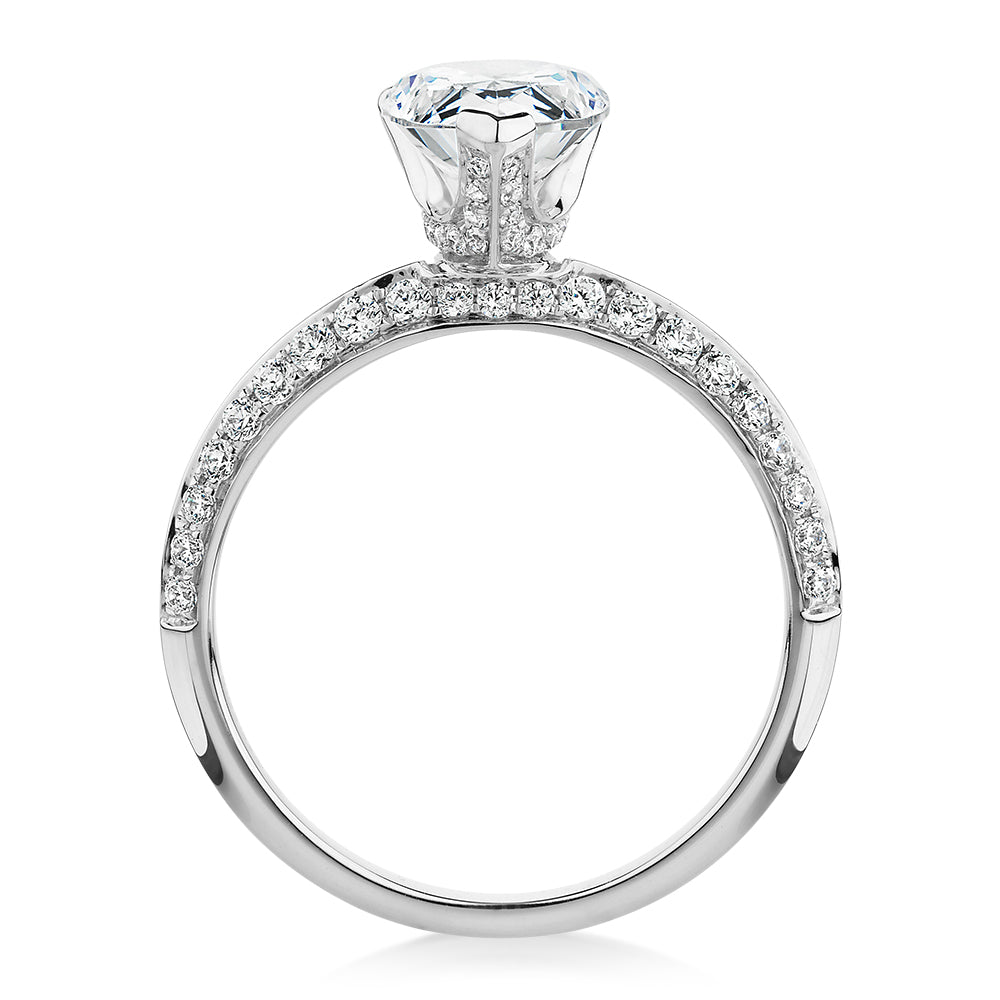 Pear shouldered engagement ring with 2.22 carats* of diamond simulants in 14 carat white gold