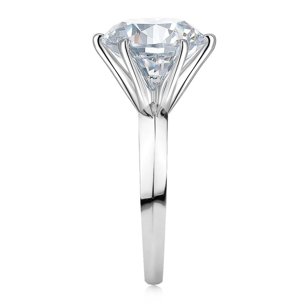 Round Brilliant solitaire engagement ring with 7 carat* diamond simulant in 14 carat white gold