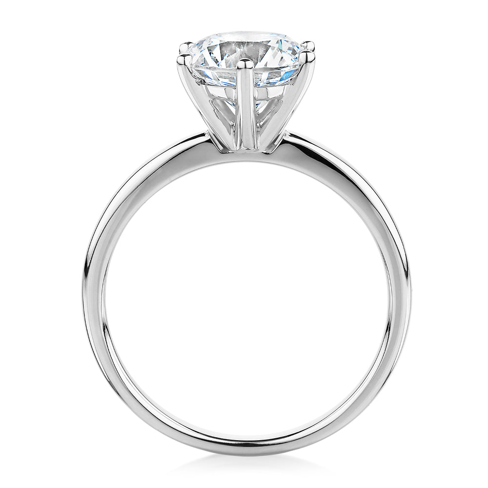 Round Brilliant solitaire engagement ring with 2 carat* diamond simulant in 14 carat white gold